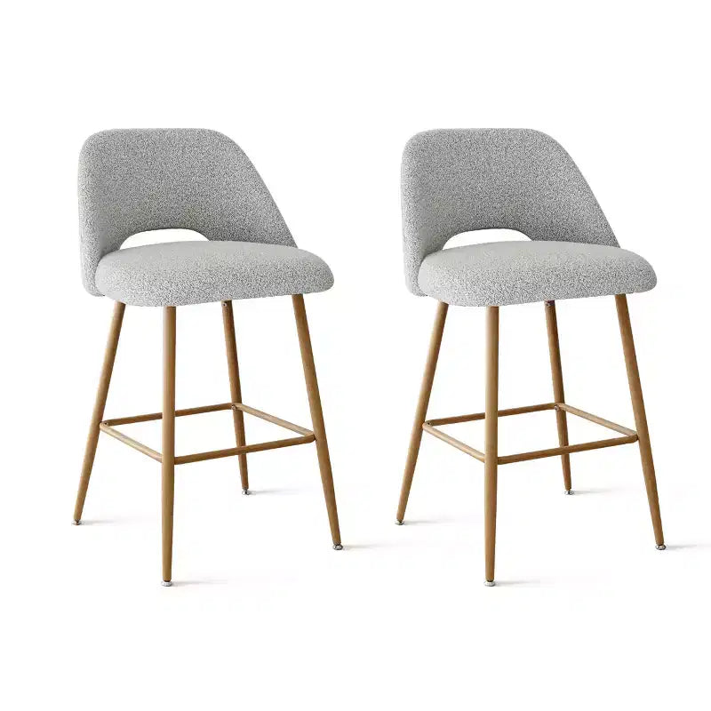 Lot de 2 tabourets de bar rembourrés en tissu bouclé de 68 cm, chaises modernes pour îlot de cuisine avec pieds en métal aspect bois - Panipeachy