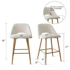 Lot de 2 tabourets de bar rembourrés en tissu bouclé de 68 cm, chaises modernes pour îlot de cuisine avec pieds en métal aspect bois - Panipeachy