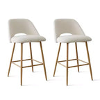 Lot de 2 tabourets de bar rembourrés en tissu bouclé de 68 cm, chaises modernes pour îlot de cuisine avec pieds en métal aspect bois - Panipeachy