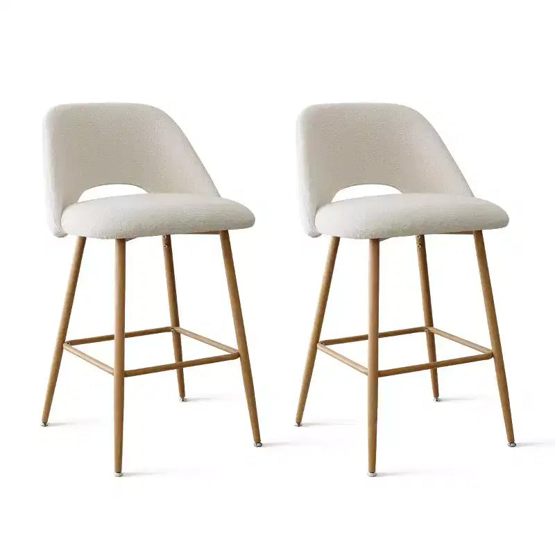 Lot de 2 tabourets de bar rembourrés en tissu bouclé de 68 cm, chaises modernes pour îlot de cuisine avec pieds en métal aspect bois - Panipeachy
