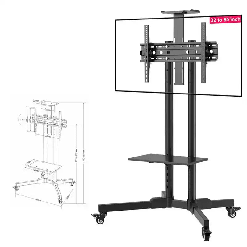 Chariot TV mobile COZONY, support roulant, pour téléviseurs de 32 à 65 pouces jusqu'à 50 kg, réglable en hauteur, noir