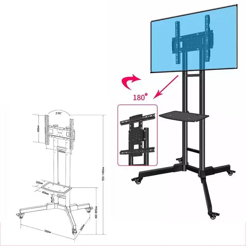Chariot TV mobile COZONY, support roulant, pour téléviseurs de 32 à 65 pouces jusqu'à 50 kg, réglable en hauteur, noir