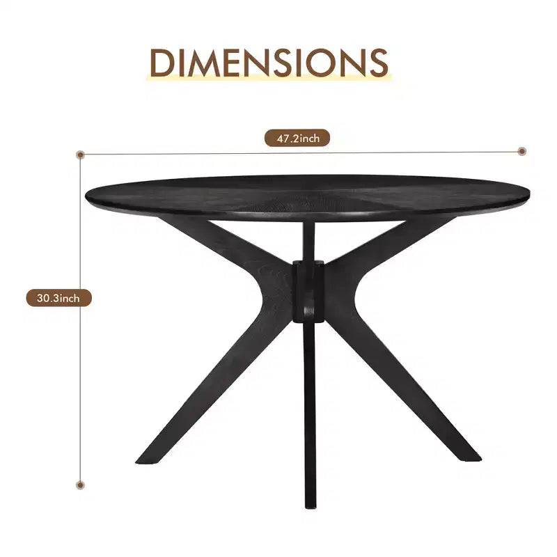 MAYEERTY Table à manger ronde en bois massif de 47 po, piétement piédestal entrecroisé noir, 4 à 6 places pour cuisine et salle à manger