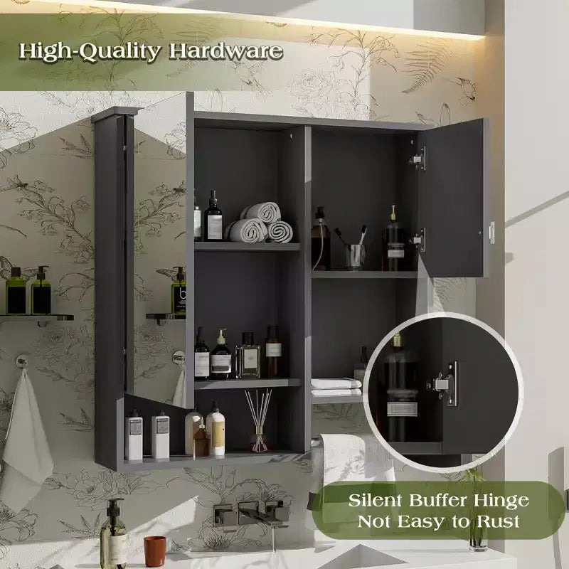 Meuble de salle de bain mural moderne GDFStudio Mazie 29" avec miroir, étagères et porte-serviettes