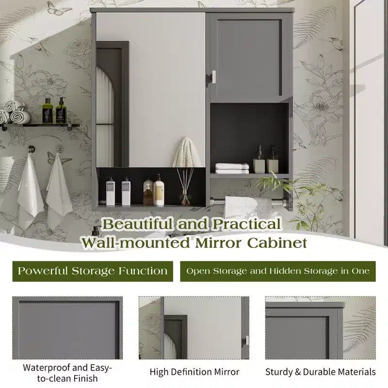 Meuble de salle de bain mural moderne GDFStudio Mazie 29" avec miroir, étagères et porte-serviettes