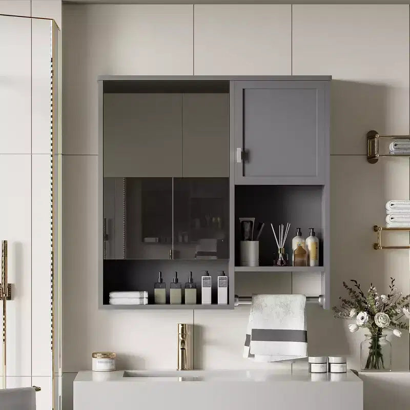 Meuble de salle de bain mural moderne GDFStudio Mazie 29" avec miroir, étagères et porte-serviettes