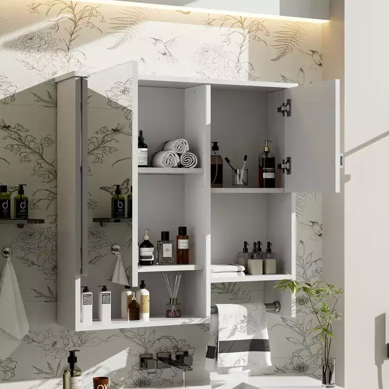 Meuble de salle de bain mural moderne GDFStudio Mazie 29" avec miroir, étagères et porte-serviettes