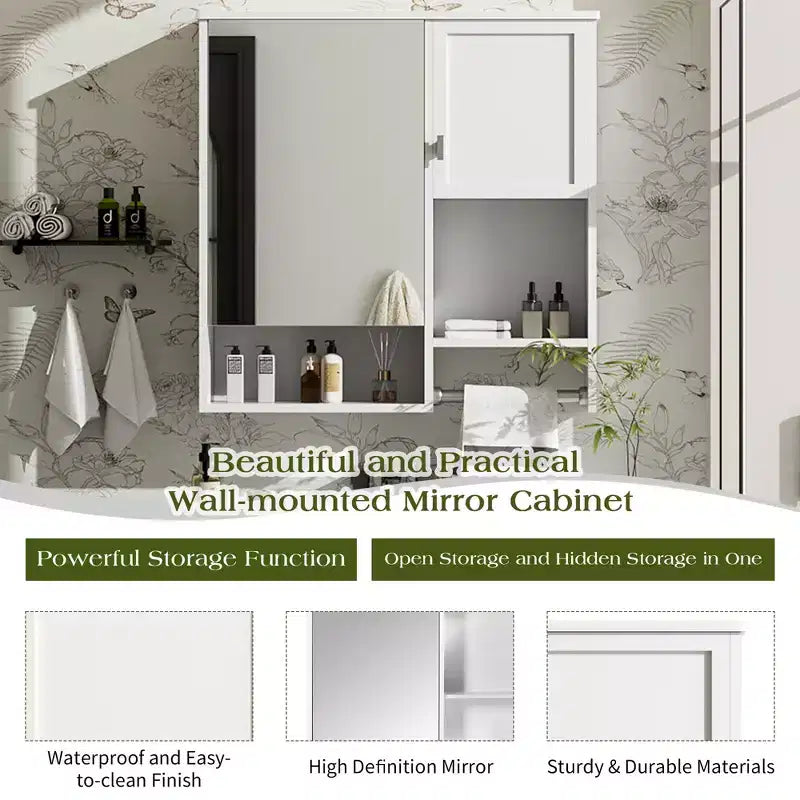 Meuble de salle de bain mural moderne GDFStudio Mazie 29" avec miroir, étagères et porte-serviettes