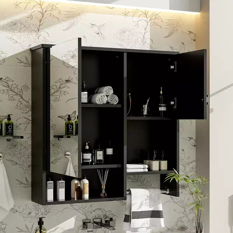 Meuble de salle de bain mural moderne GDFStudio Mazie 29" avec miroir, étagères et porte-serviettes