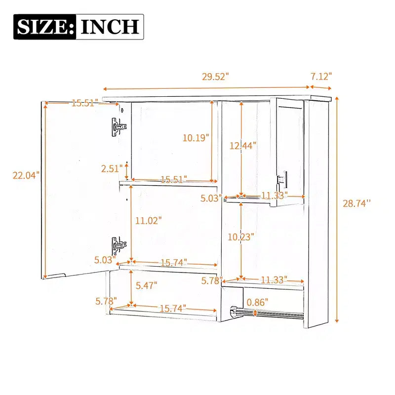 Meuble de salle de bain mural moderne GDFStudio Mazie 29" avec miroir, étagères et porte-serviettes