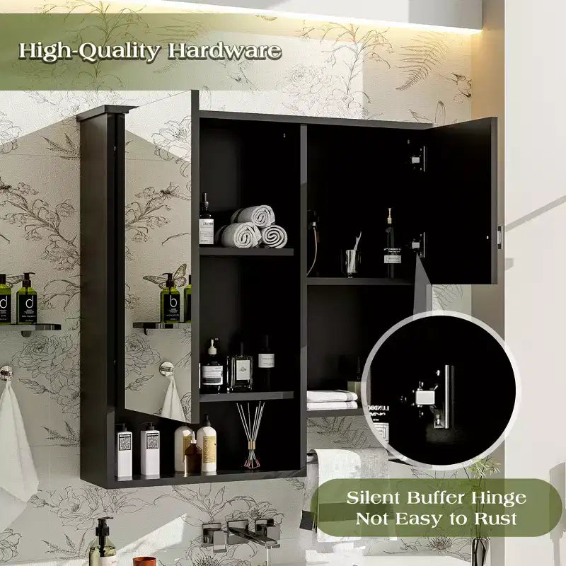 Meuble de salle de bain mural moderne GDFStudio Mazie 29" avec miroir, étagères et porte-serviettes