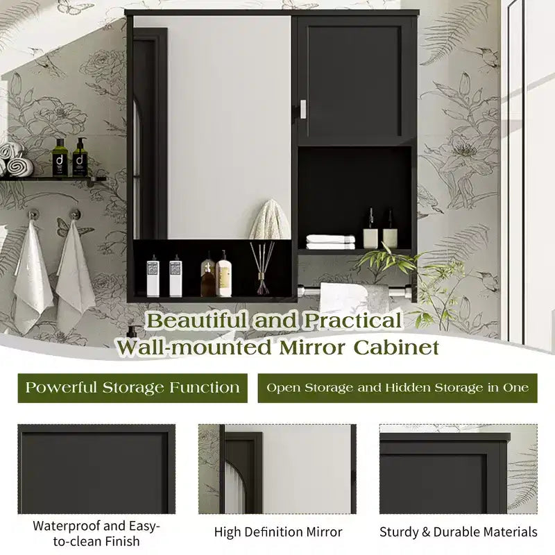 Meuble de salle de bain mural moderne GDFStudio Mazie 29" avec miroir, étagères et porte-serviettes