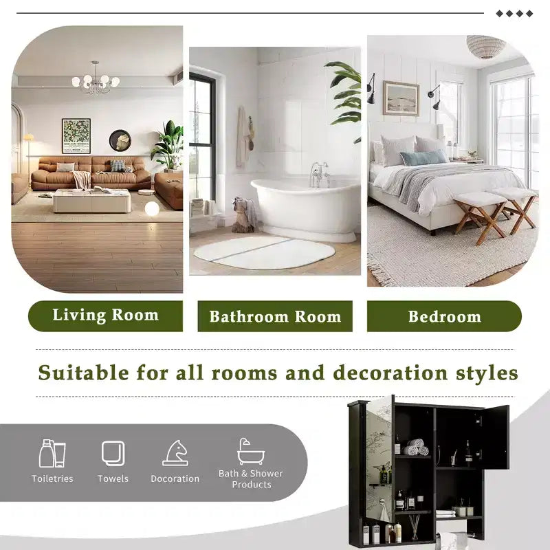 Meuble de salle de bain mural moderne GDFStudio Mazie 29" avec miroir, étagères et porte-serviettes