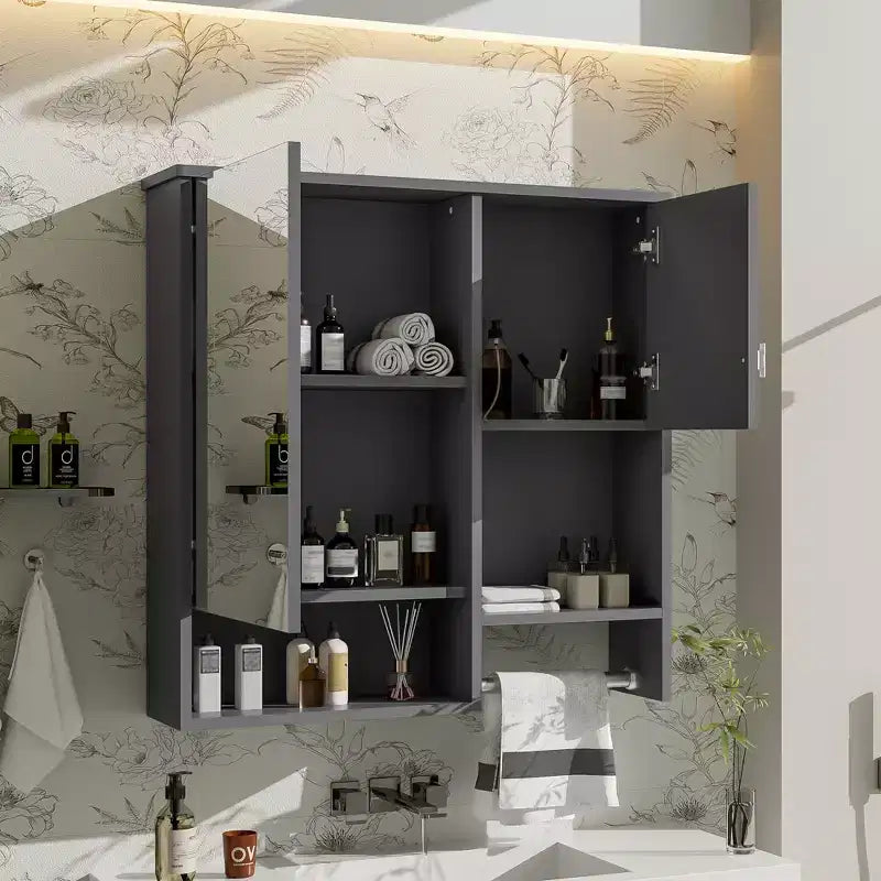 Meuble de salle de bain mural moderne GDFStudio Mazie 29" avec miroir, étagères et porte-serviettes