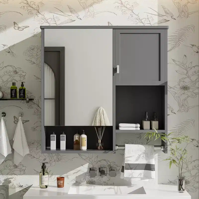 Meuble de salle de bain mural moderne GDFStudio Mazie 29" avec miroir, étagères et porte-serviettes