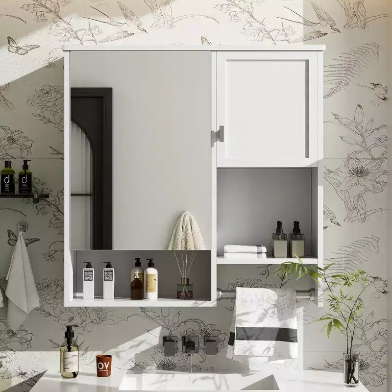Meuble de salle de bain mural moderne GDFStudio Mazie 29" avec miroir, étagères et porte-serviettes