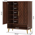 Meuble à chaussures Lantine à 6 niveaux avec portes pour 24 paires, rangement en bois avec étagères réglables et pieds dorés pour salon, chambre, noyer