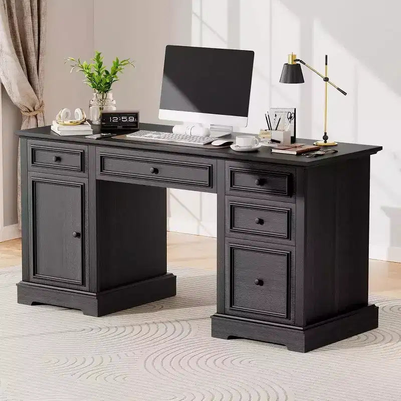 Dyonery 60 Bureau de Direction de Ferme pour Bureau à Domicile - Bureau d'Écriture en Bois avec Tiroirs, Rangement d'Armoire, Bureau Rustique pour le Travail et l'Étude