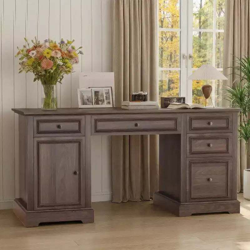 Dyonery 60 Bureau de Direction de Ferme pour Bureau à Domicile - Bureau d'Écriture en Bois avec Tiroirs, Rangement d'Armoire, Bureau Rustique pour le Travail et l'Étude