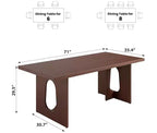Longue table à manger de 71 po pour 6 à 10 personnes - Table de cuisine avec plateau extra-épais, table rectangulaire pour salle à manger, bureau, noyer