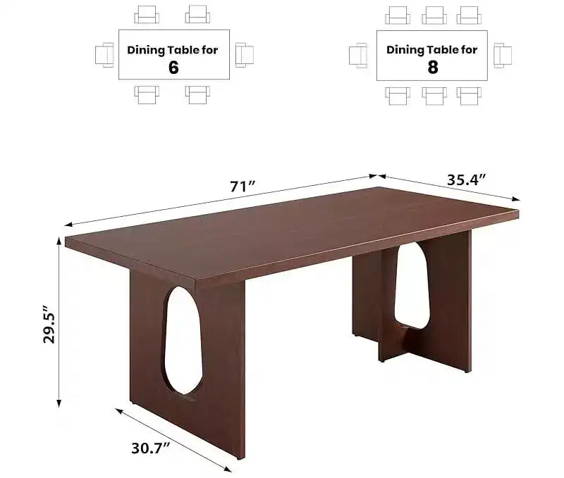 Longue table à manger de 71 po pour 6 à 10 personnes - Table de cuisine avec plateau extra-épais, table rectangulaire pour salle à manger, bureau, noyer