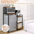 Support de mini-réfrigérateur avec étagère de rangement, étagère à micro-ondes à 5 niveaux et organiseur de bar à café avec étagères réglables pour dortoir, appartement, bureau
