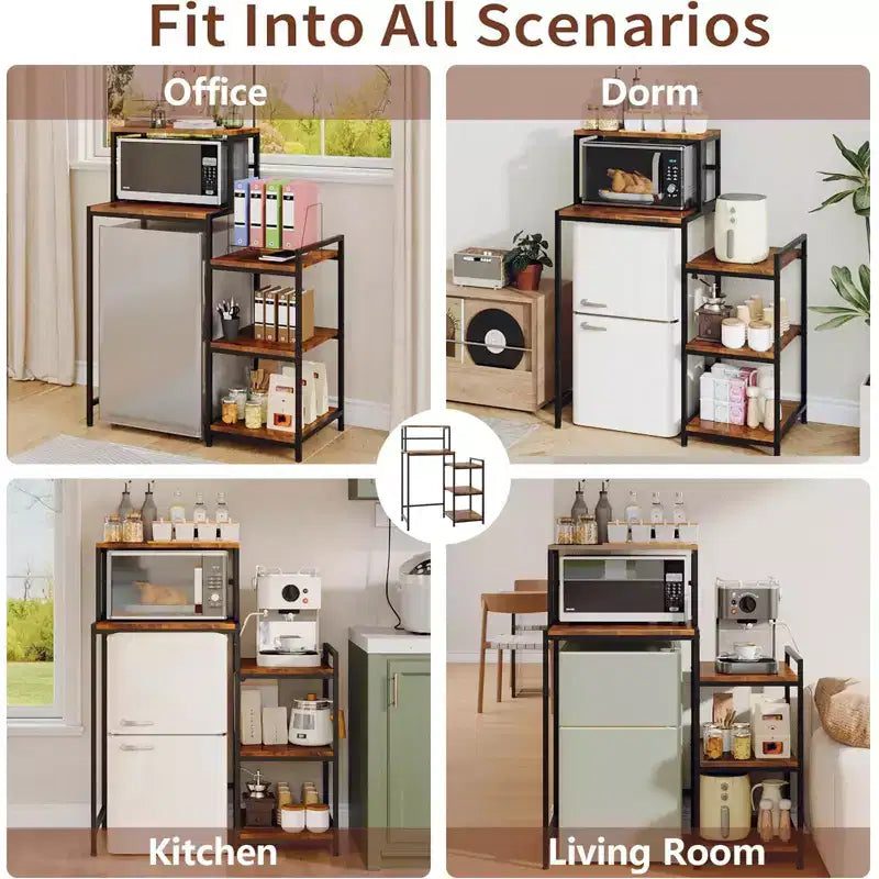 Support de mini-réfrigérateur avec étagère de rangement, étagère à micro-ondes à 5 niveaux et organiseur de bar à café avec étagères réglables pour dortoir, appartement, bureau