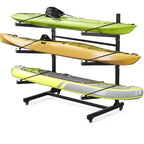 COZONY Support de Rangement Robuste pour 3 Kayaks, Support Autonome à 3 Niveaux avec Roues et Sangles de Suspension