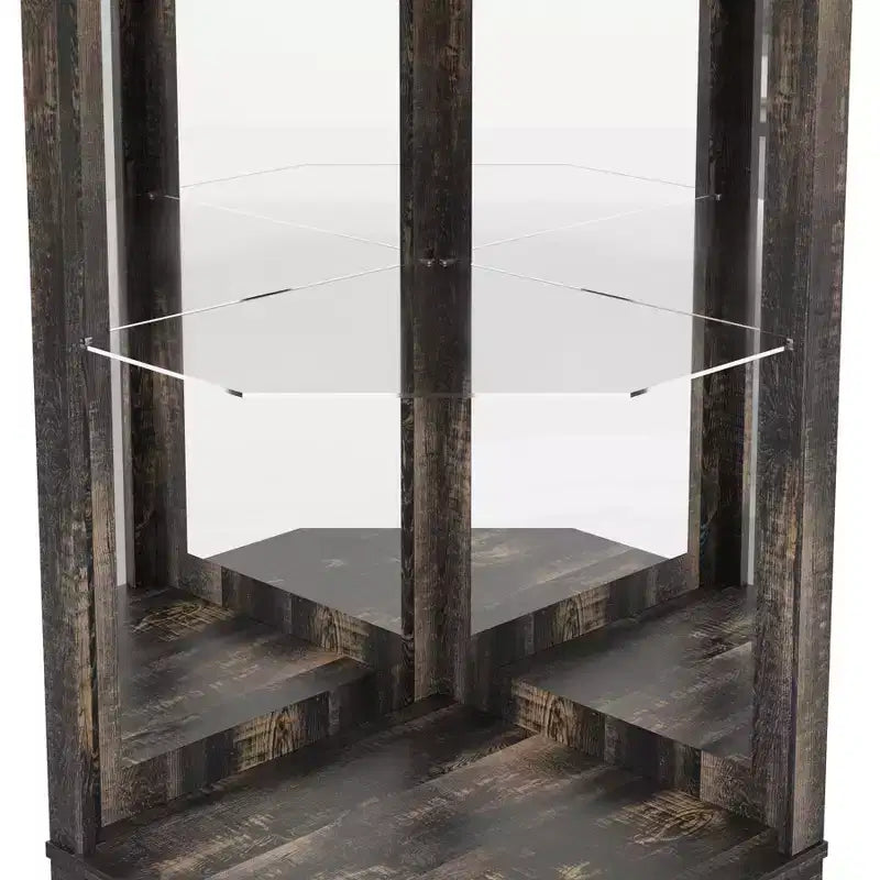 Meuble Bar d'Angle avec Casier à Vin, Armoire à Vin Haute de 72 po avec Miroir Acrylique et Porte-Verres, Meuble de Rangement pour Alcool en Bois pour Salle à Manger et Cuisine