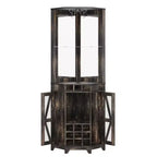 Meuble Bar d'Angle avec Casier à Vin, Armoire à Vin Haute de 72 po avec Miroir Acrylique et Porte-Verres, Meuble de Rangement pour Alcool en Bois pour Salle à Manger et Cuisine