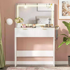 Coiffeuse 51" avec miroir lumineux et éclairage réglable - Table de maquillage en bois naturel pour chambre à coucher