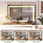 Coiffeuse 51" avec miroir lumineux et éclairage réglable - Table de maquillage en bois naturel pour chambre à coucher
