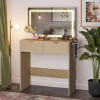 Coiffeuse 51" avec miroir lumineux et éclairage réglable - Table de maquillage en bois naturel pour chambre à coucher