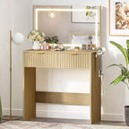 Coiffeuse 51" avec miroir lumineux et éclairage réglable - Table de maquillage en bois naturel pour chambre à coucher