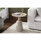 Table d'appoint contemporaine ronde KESSLER en bois de manguier massif, 45,7 cm de large, finition blanchie, entièrement assemblée