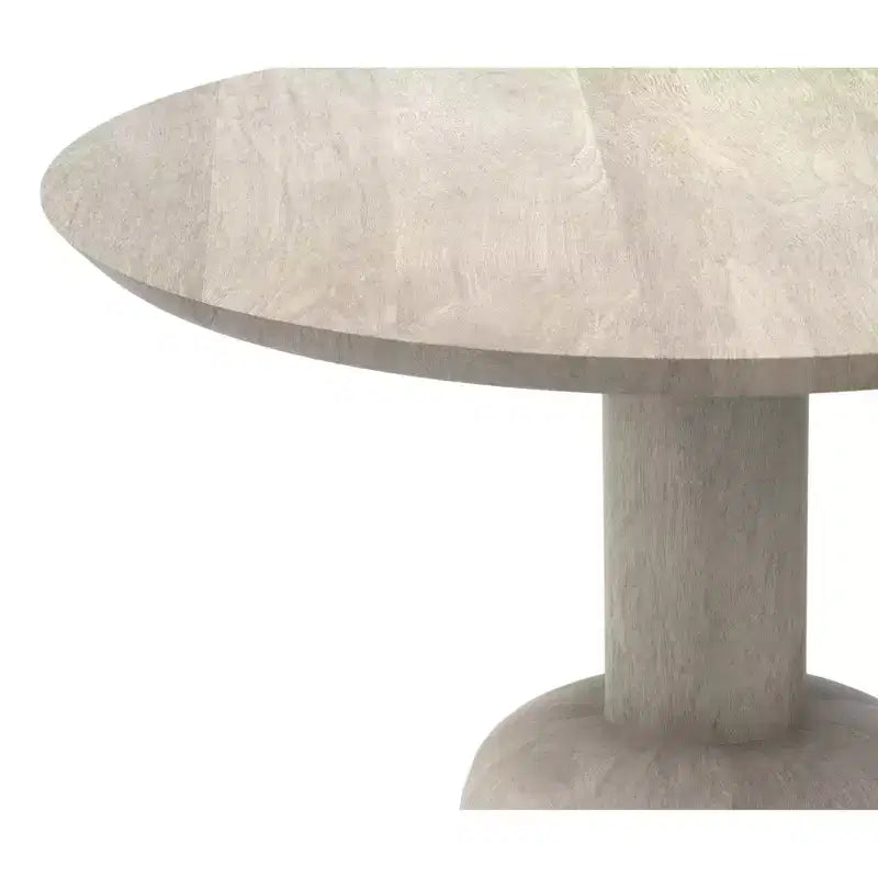 Table d'appoint contemporaine ronde KESSLER en bois de manguier massif, 45,7 cm de large, finition blanchie, entièrement assemblée