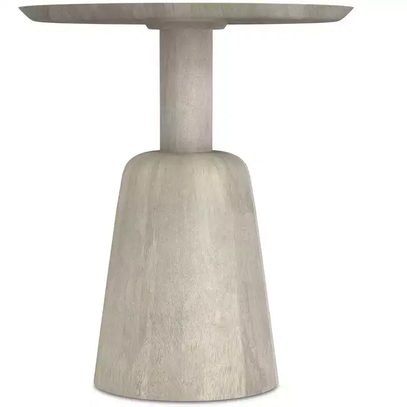 Table d'appoint contemporaine ronde KESSLER en bois de manguier massif, 45,7 cm de large, finition blanchie, entièrement assemblée