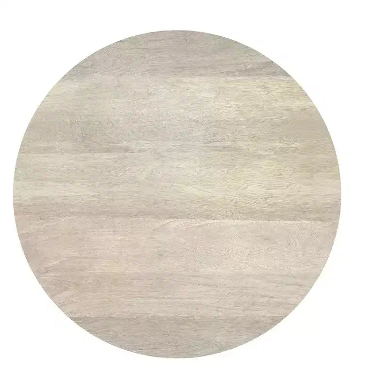 Table d'appoint contemporaine ronde KESSLER en bois de manguier massif, 45,7 cm de large, finition blanchie, entièrement assemblée