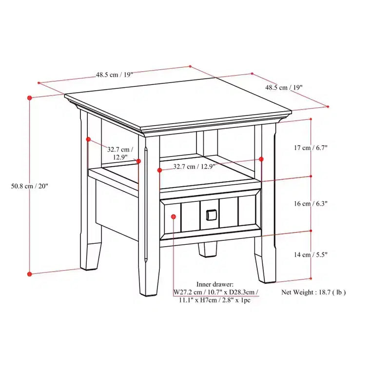 Table d'appoint transitoire en bois massif Normandy de 19 pouces de large
