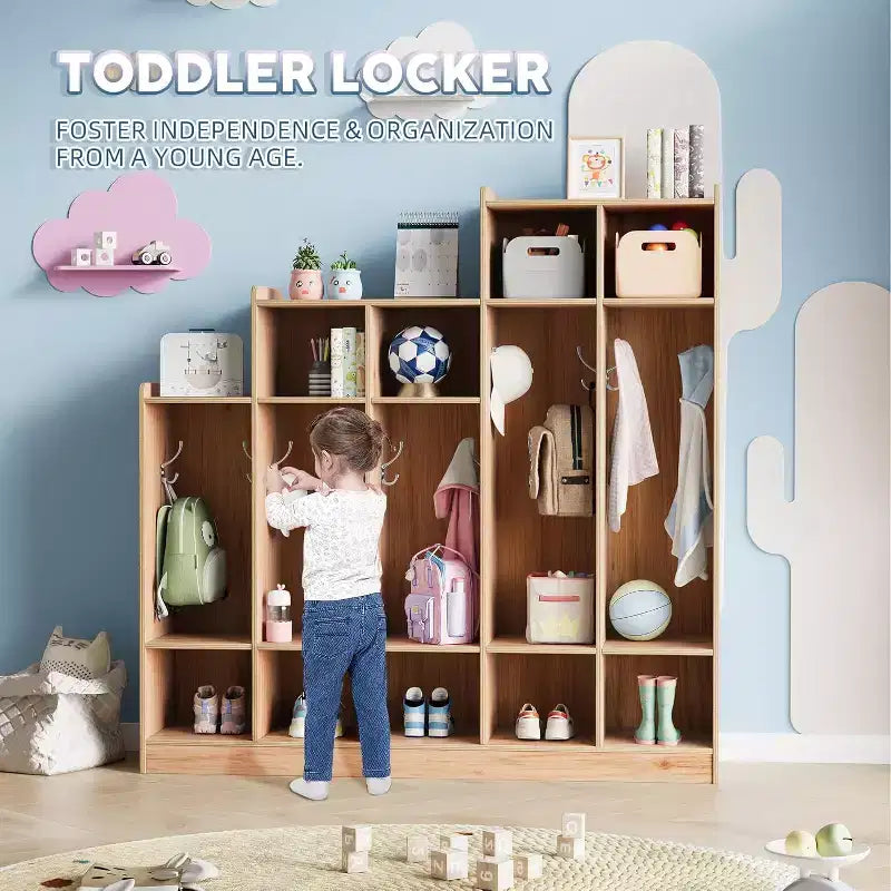 Vestiaire de classe à 5 sections avec 9 casiers, organisateur de rangement avec 10 crochets pour la maison, l'école, la crèche, la maternelle