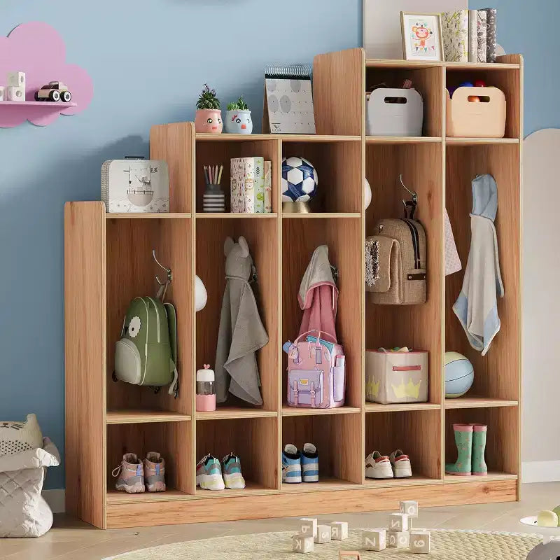 Vestiaire de classe à 5 sections avec 9 casiers, organisateur de rangement avec 10 crochets pour la maison, l'école, la crèche, la maternelle