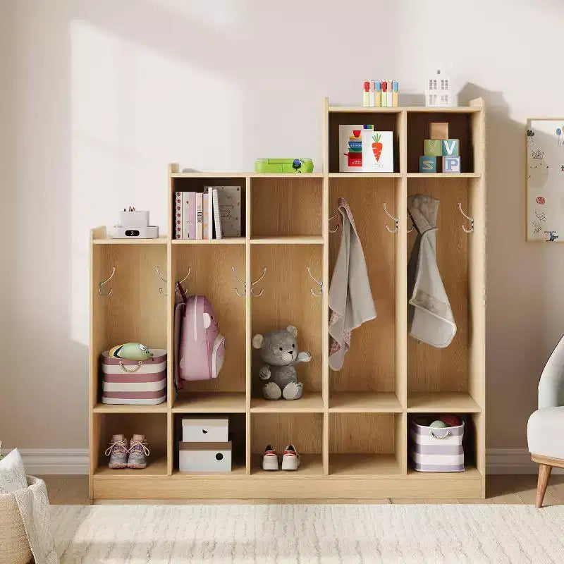 Vestiaire de classe à 5 sections avec 9 casiers, organisateur de rangement avec 10 crochets pour la maison, l'école, la crèche, la maternelle