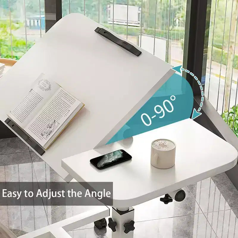 Table de lit avec roulettes, table de lit réglable en hauteur de 60 à 95 cm, table de chevet roulante et mobile, bureau debout pour la maison et le bureau