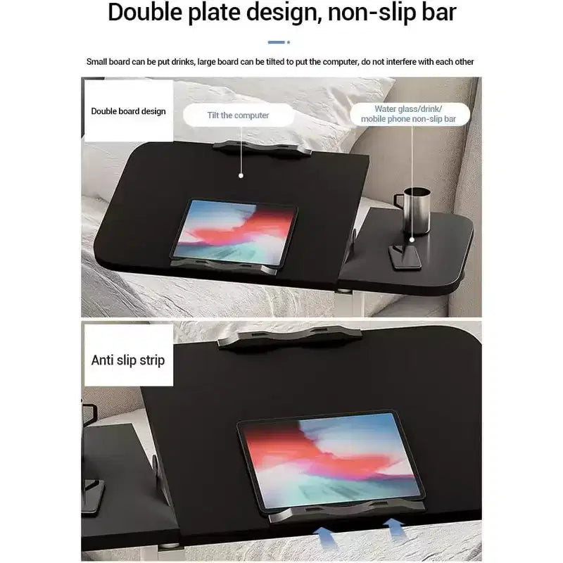 Table de lit avec roulettes, table de lit réglable en hauteur de 60 à 95 cm, table de chevet roulante et mobile, bureau debout pour la maison et le bureau