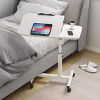Table de lit avec roulettes, table de lit réglable en hauteur de 60 à 95 cm, table de chevet roulante et mobile, bureau debout pour la maison et le bureau