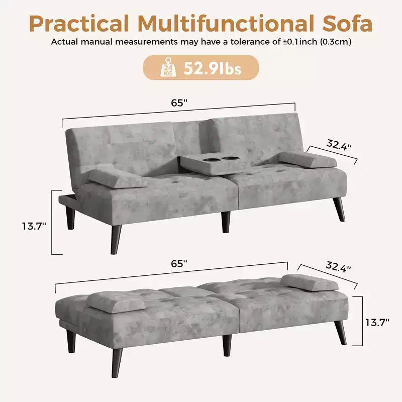 Canapé-lit futon convertible Celebalcony, petit canapé inclinable, canapé-lit réglable 64 positions pour salon, accoudoir amovible