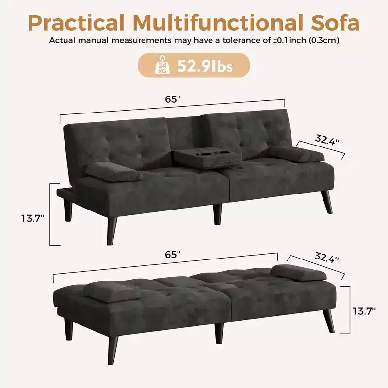 Canapé-lit futon convertible Celebalcony, petit canapé inclinable, canapé-lit réglable 64 positions pour salon, accoudoir amovible