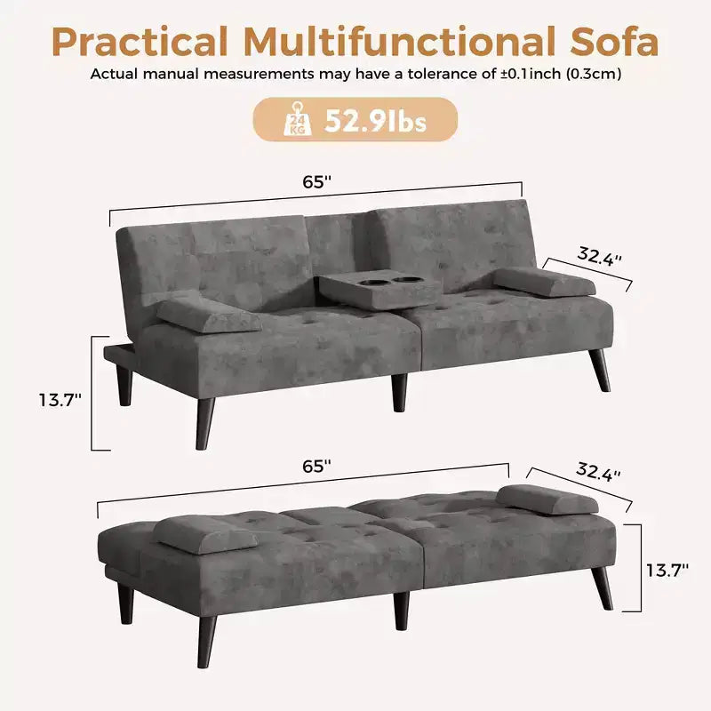 Canapé-lit futon convertible Celebalcony, petit canapé inclinable, canapé-lit réglable 64 positions pour salon, accoudoir amovible