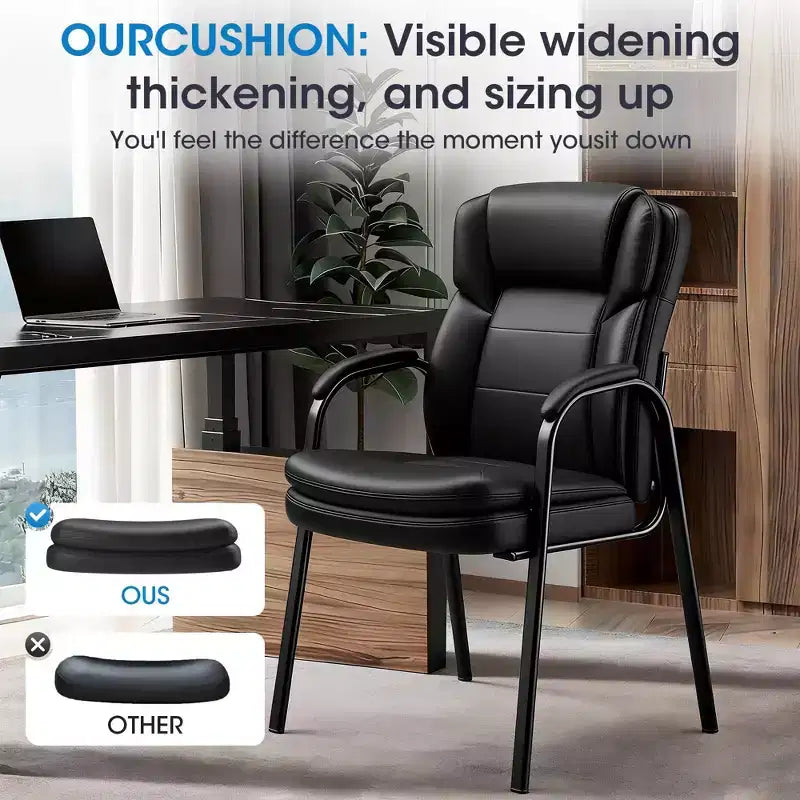 Lot de 2 chaises de bureau ergonomiques avec cadre en acier soudé et mousse haute densité, cuir PU résistant à l'eau et accoudoirs épaissis pour le bureau