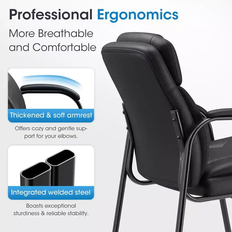 Lot de 2 chaises de bureau ergonomiques avec cadre en acier soudé et mousse haute densité, cuir PU résistant à l'eau et accoudoirs épaissis pour le bureau